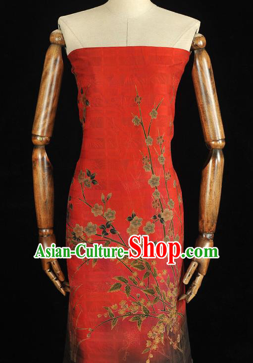 China Traditional Jacquard Satin Cheongsam Cloth Classical Jasmine Pattern Red Silk Fabric