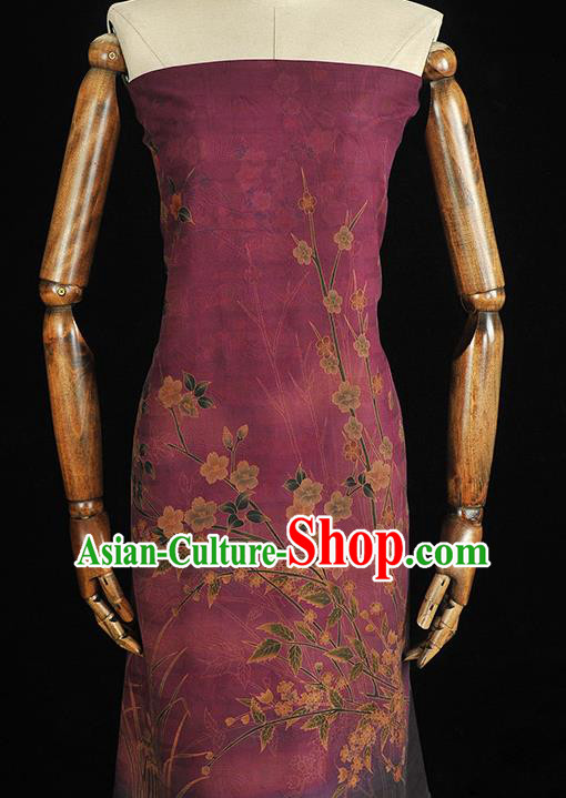 China Cheongsam Cloth Classical Jasmine Pattern Wine Red Silk Fabric Traditional Jacquard Satin