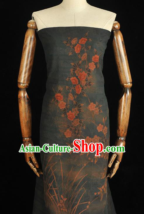 China Classical Jasmine Pattern Silk Fabric Cheongsam Cloth Traditional Jacquard Atrovirens Satin