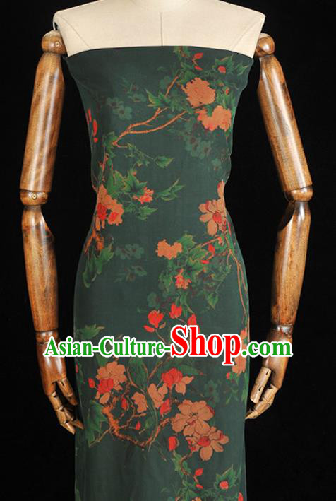 Chinese Green Gambiered Guangdong Gauze Traditional Cheongsam Silk Fabric Classical Begonia Pattern Silk Drapery