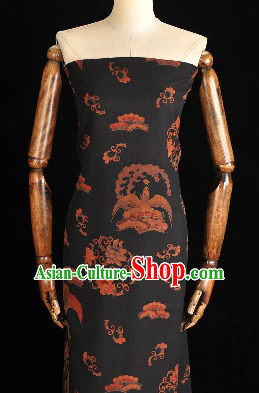 Chinese Black Gambiered Guangdong Gauze Traditional Cheongsam Silk Fabric Classical Phoenix Pattern Silk Drapery