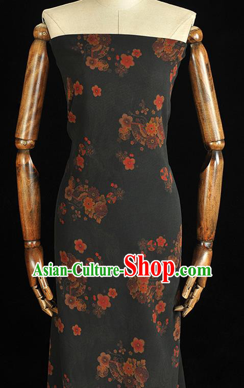 Chinese Traditional Black Silk Drapery Cheongsam Silk Fabric Classical Plum Blossom Pattern Gambiered Guangdong Gauze