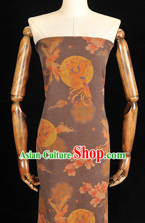 Chinese Classical Phoenix Peony Pattern Gambiered Guangdong Gauze Cheongsam Silk Fabric Traditional Brown Silk Drapery