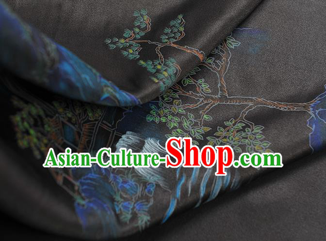 China Classical Landscape Pattern Silk Fabric Cheongsam Cloth Traditional Black Jacquard Satin
