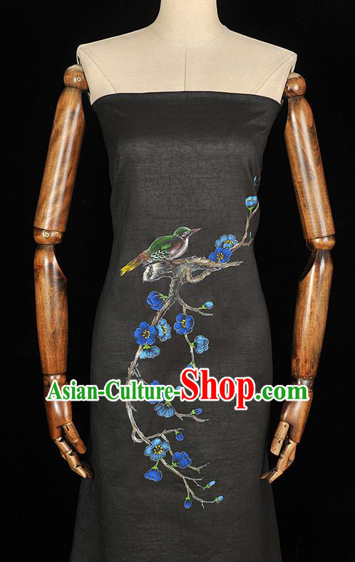 China Classical Printing Plum Bird Pattern Silk Fabric Traditional Black Jacquard Satin Cheongsam Cloth