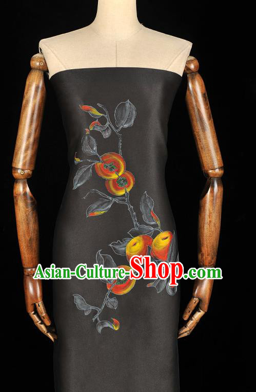 China Jacquard Satin Traditional Cheongsam Cloth Classical Printing Persimmon Pattern Black Silk Fabric