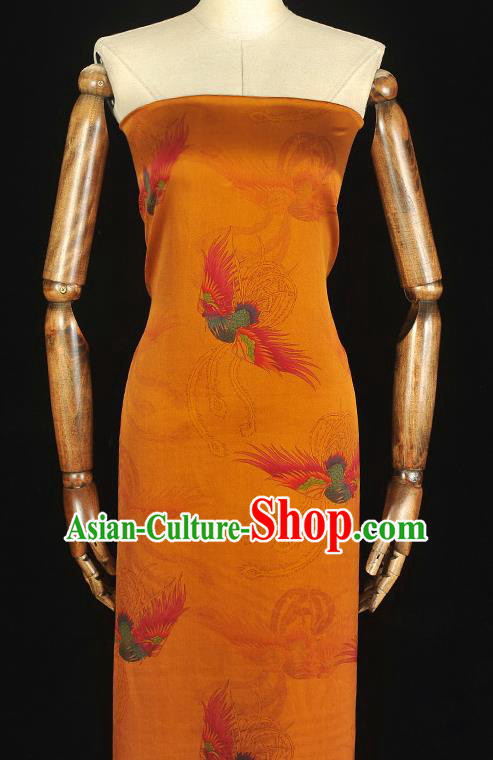 Chinese Classical Phoenix Pattern Gambiered Guangdong Gauze Cheongsam Silk Fabric Traditional Yellow Silk Drapery