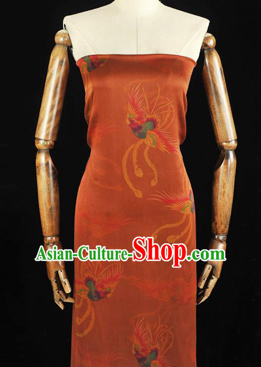 Chinese Traditional Rust Red Silk Drapery Classical Phoenix Pattern Gambiered Guangdong Gauze Cheongsam Silk Fabric