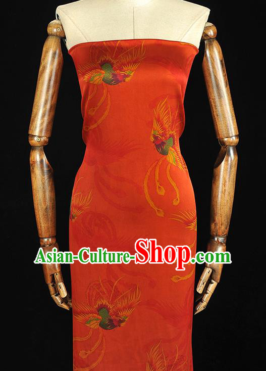 Chinese Traditional Red Silk Drapery Classical Phoenix Pattern Gambiered Guangdong Gauze Cheongsam Jacquard Satin Fabric