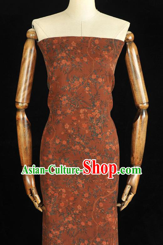 Chinese Classical Floral Pattern Brown Gambiered Guangdong Gauze Cheongsam Silk Fabric Traditional Silk Drapery