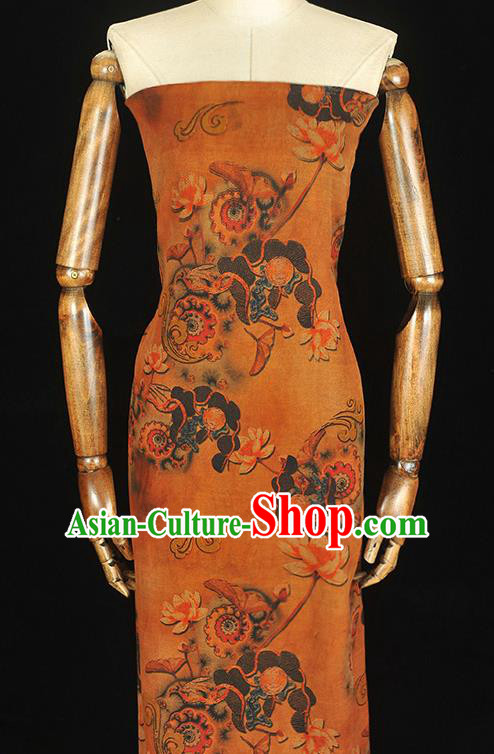 Chinese Classical Lotus Pattern Ginger Gambiered Guangdong Gauze Cheongsam Cloth Fabric Traditional Silk Drapery