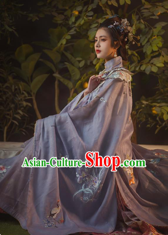 Traditional China Ming Dynasty Noble Countess Lilac Hanfu Dress Ancient Imperial Consort Historical Clothing