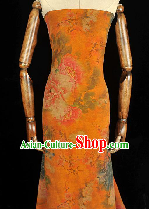 Chinese Classical Peony Pattern Gambiered Guangdong Gauze Traditional Cheongsam Orange Cloth Silk Fabric