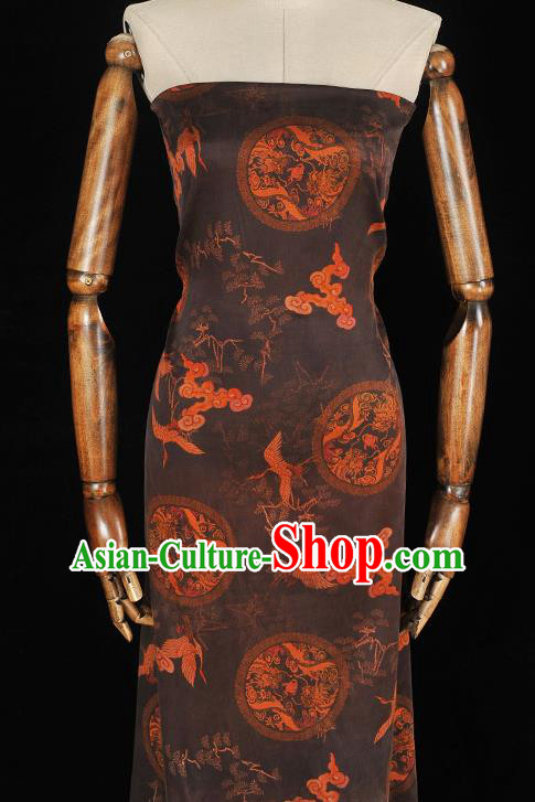 Chinese Traditional Cheongsam Satin Cloth Black Gambiered Guangdong Gauze Classical Cloud Crane Pattern Silk Fabric