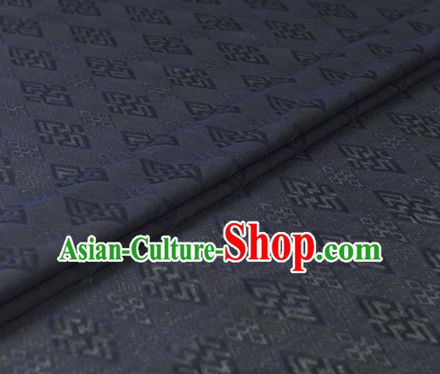 Chinese Traditional Cheongsam Cloth Classical Rhombus Pattern Silk Fabric Navy Gambiered Guangdong Gauze