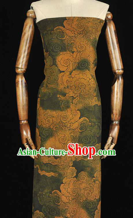 Chinese Classical Cloud Pattern Silk Fabric Traditional Cheongsam Gambiered Guangdong Gauze Dark Green Cloth