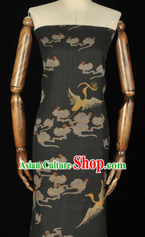 Chinese Black Cloth Traditional Cheongsam Gambiered Guangdong Gauze Classical Cloud Crane Pattern Silk Fabric