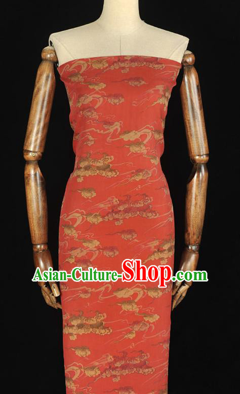 Chinese Traditional Cheongsam Cloth Red Gambiered Guangdong Gauze Classical Clouds Pattern Silk Fabric