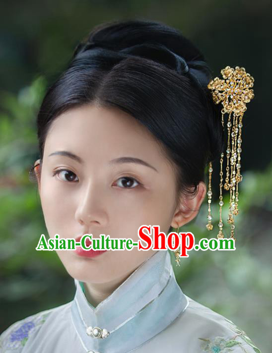 China Ancient Court Lady Hair Stick Ming Dynasty Gilding Viburnum Tassel Hairpin Traditional Hair Accessories