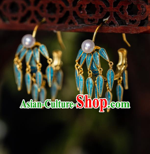 China Traditional Ming Dynasty Court Earrings Imperial Palace Enamel Bamboo Ear Jewelry