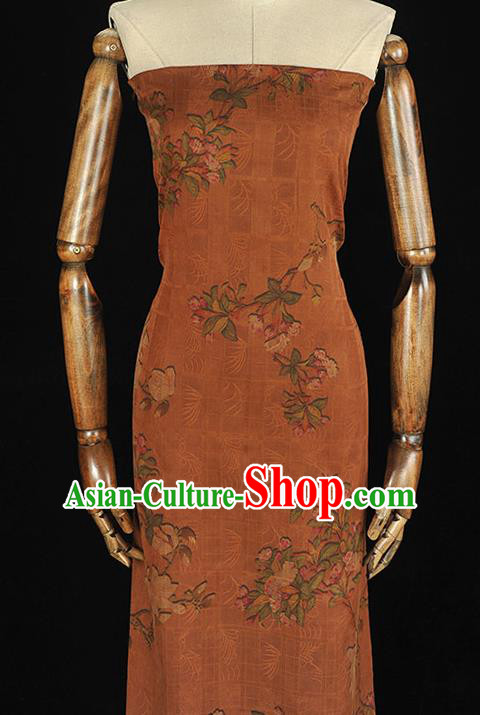 Chinese Classical Begonia Pattern Silk Fabric Traditional Cheongsam Cloth Brown Gambiered Guangdong Gauze