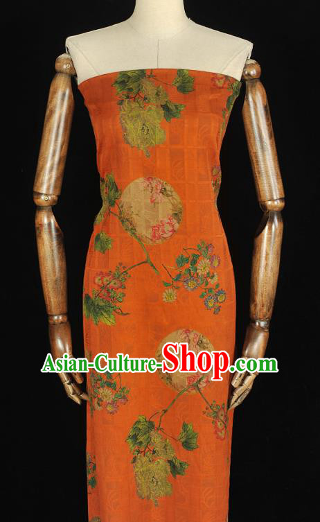 Chinese Traditional Cheongsam Orange Gambiered Guangdong Gauze Cloth Classical Flowers Pattern Silk Fabric