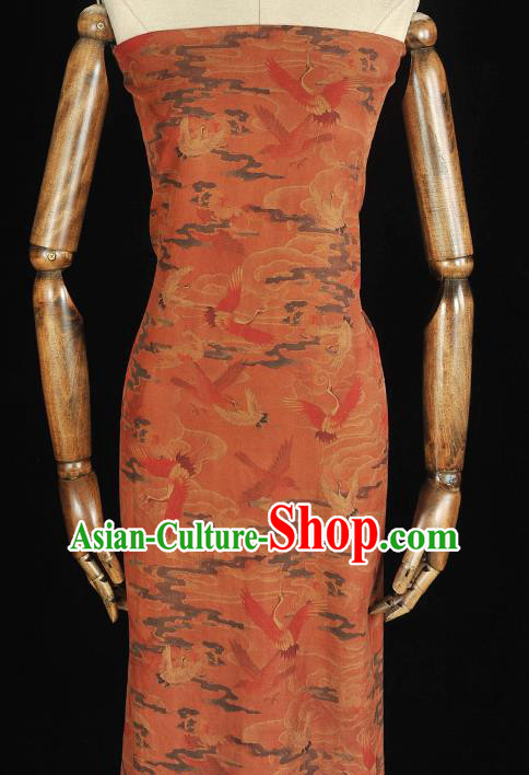 Chinese Classical Cranes Pattern Rust Red Cloth Cheongsam Gambiered Guangdong Gauze Traditional Silk Fabric