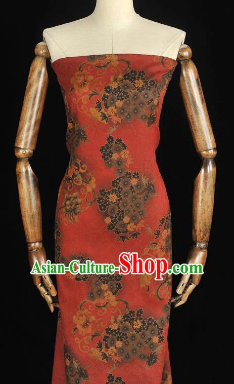 Chinese Traditional Cheongsam Red Silk Fabric Gambiered Guangdong Gauze Classical Apricot Blossom Pattern Cloth