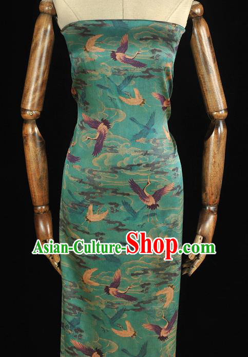 Chinese Traditional Cheongsam Gambiered Guangdong Gauze Classical Cranes Pattern Blue Silk Cloth Satin Fabric