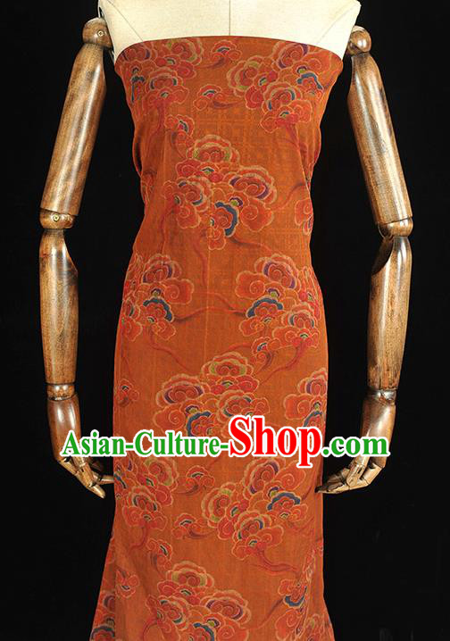 Chinese Traditional Jacquard Fabric Cheongsam Gambiered Guangdong Gauze Classical Clouds Pattern Orange Silk Cloth