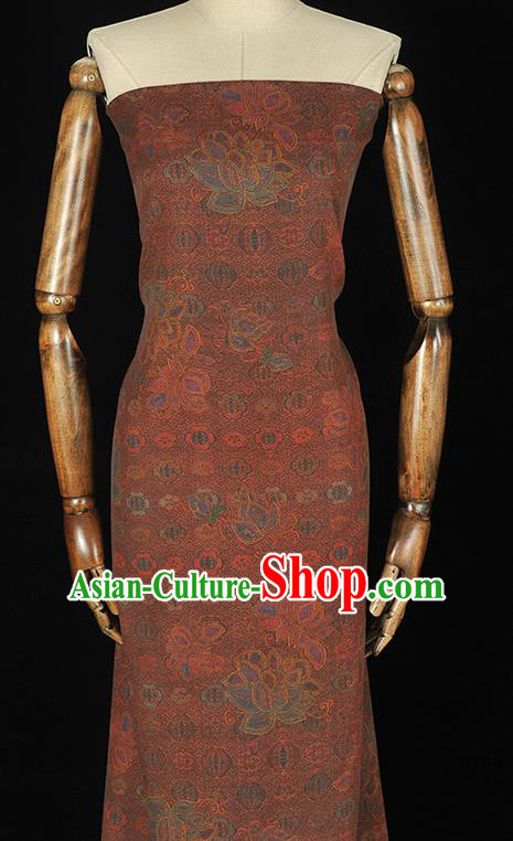 Chinese Classical Lotus Pattern Rust Red Silk Cloth Traditional Jacquard Fabric Cheongsam Gambiered Guangdong Gauze