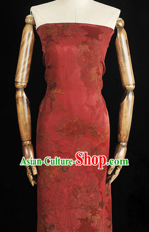 Chinese Cheongsam Red Gambiered Guangdong Gauze Classical Flowers Pattern Silk Material Traditional Satin Fabric