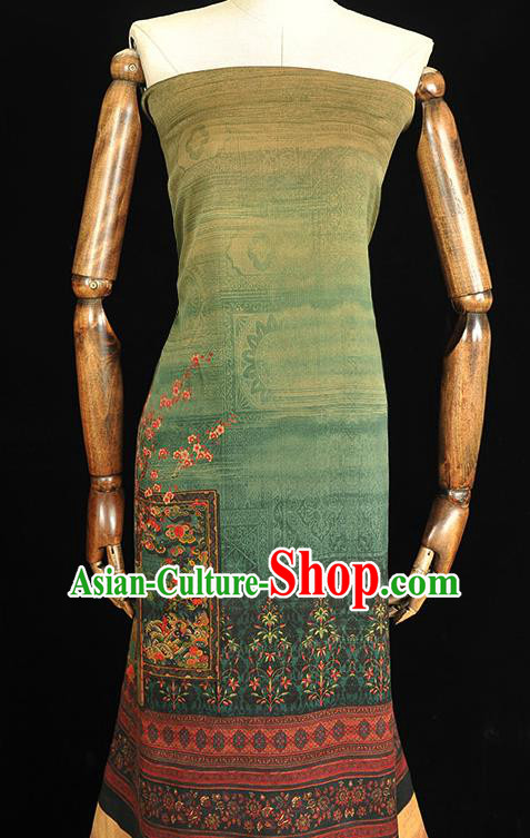 China Traditional Plum Blossom Pattern Green Silk Fabric Classical Cheongsam Gambiered Guangdong Gauze Cloth