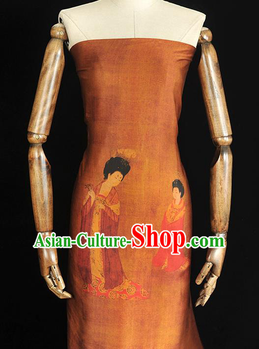 Chinese Traditional Ginger Silk Fabric Cheongsam Gambiered Guangdong Gauze Classical Palace Lady Pattern Silk Material