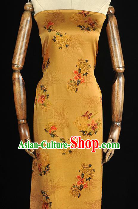 Chinese Traditional Yellow Silk Fabric Cheongsam Gambiered Guangdong Gauze Classical Osmanthus Pattern Silk Material