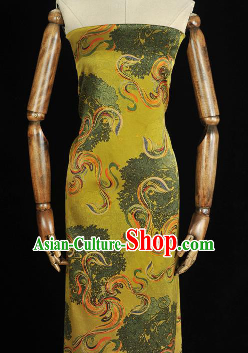 Chinese Classical Pattern Silk Material Cheongsam Green Gambiered Guangdong Gauze Traditional Satin Fabric