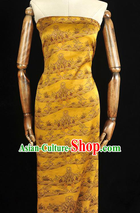 Chinese Classical Waves Pattern Silk Material Cheongsam Gambiered Guangdong Gauze Traditional Yellow Satin Fabric