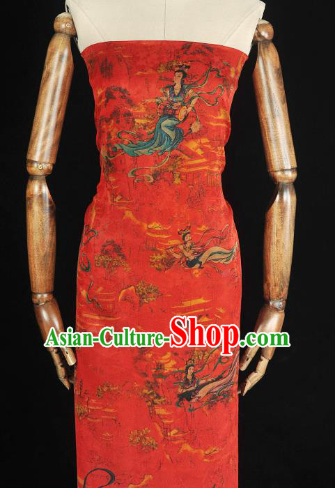 Chinese Classical Flying Goddess Pattern Silk Material Cheongsam Traditional Silk Fabric Red Gambiered Guangdong Gauze