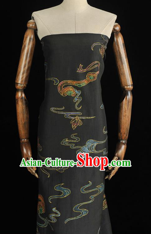 Chinese Cheongsam Black Gambiered Guangdong Gauze Classical Craquelure Pattern Silk Material Traditional Hand Painting Fabric