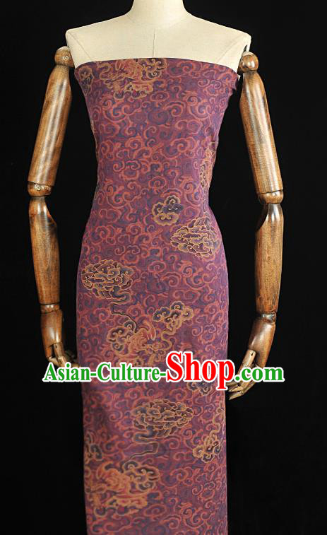 Chinese Traditional Silk Fabric Cheongsam Purple Gambiered Guangdong Gauze Classical Cloud Bat Pattern Silk Material