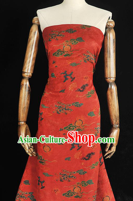 Traditional Red Jacquard Material Gambiered Guangdong Gauze Chinese Cheongsam Classical Clouds Pattern Silk Fabric