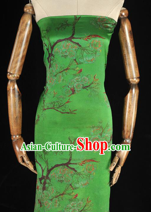 Chinese Classical Plum Blossom Pattern Silk Fabric Cheongsam Gambiered Guangdong Gauze Traditional Green Cloth Material