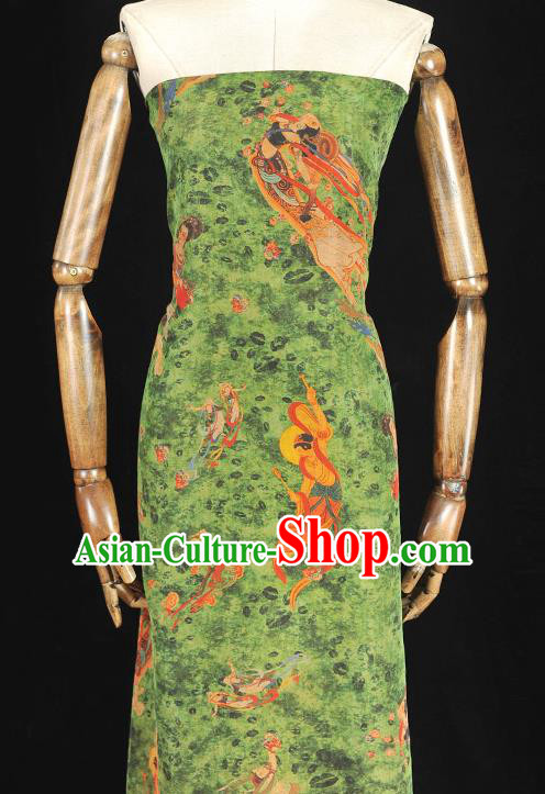 Chinese Traditional Silk Cloth Classical Goddess Pattern Silk Fabric Cheongsam Green Gambiered Guangdong Gauze Material