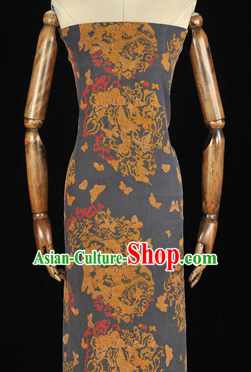 Chinese Traditional Butterfly Pattern Silk Fabric Cheongsam Material Navy Gambiered Guangdong Gauze