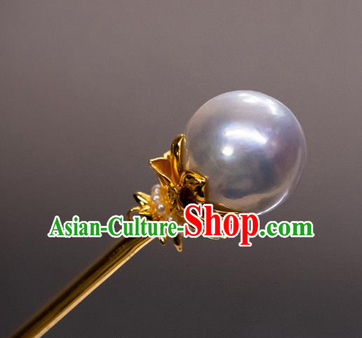 China Ming Dynasty Princess Pearls Hairpin Traditional Noble Lady Hair Accessories Ancient Hanfu Gilding Hair Jewelry