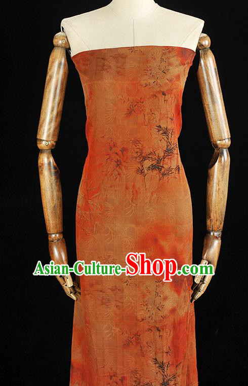 Chinese Orange Gambiered Guangdong Gauze Cheongsam Material Traditional Bamboo Pattern Silk Fabric