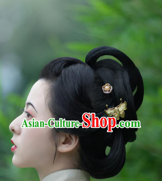 China Ming Dynasty Gilding Butterfly Hairpin Traditional Noble Women Hair Accessories Ancient Hanfu Hair Stick