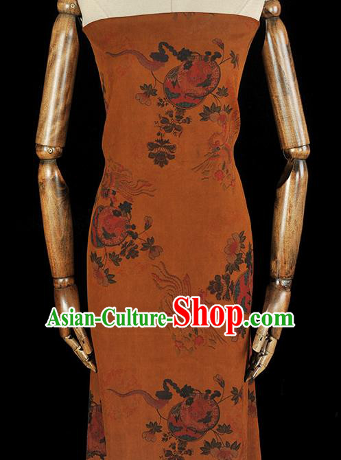 Chinese Traditional Phoenix Pattern Silk Fabric Classical Cheongsam Material Ginger Gambiered Guangdong Gauze