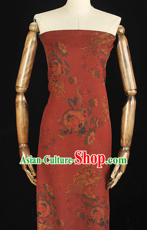 Chinese Classical Cheongsam Material Red Gambiered Guangdong Gauze Traditional Phoenix Pattern Silk Fabric