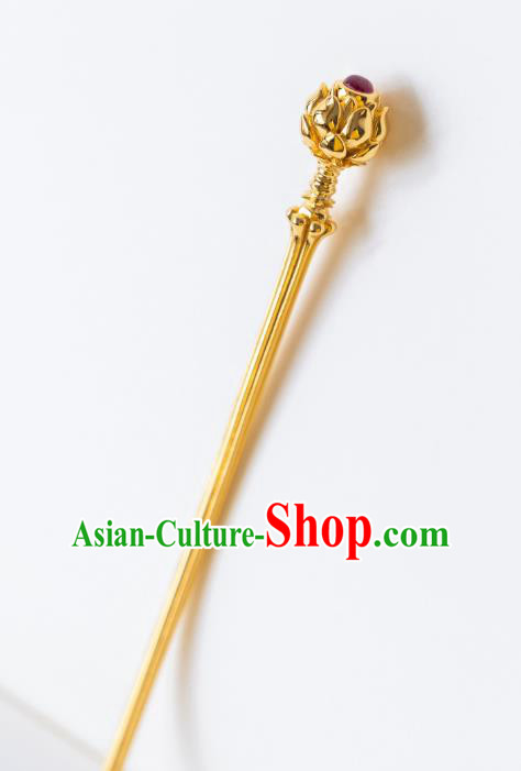 China Ancient Hanfu Hair Jewelry Ming Dynasty Gilding Lotus Hairpin Traditional Noble Lady Hair Accessories